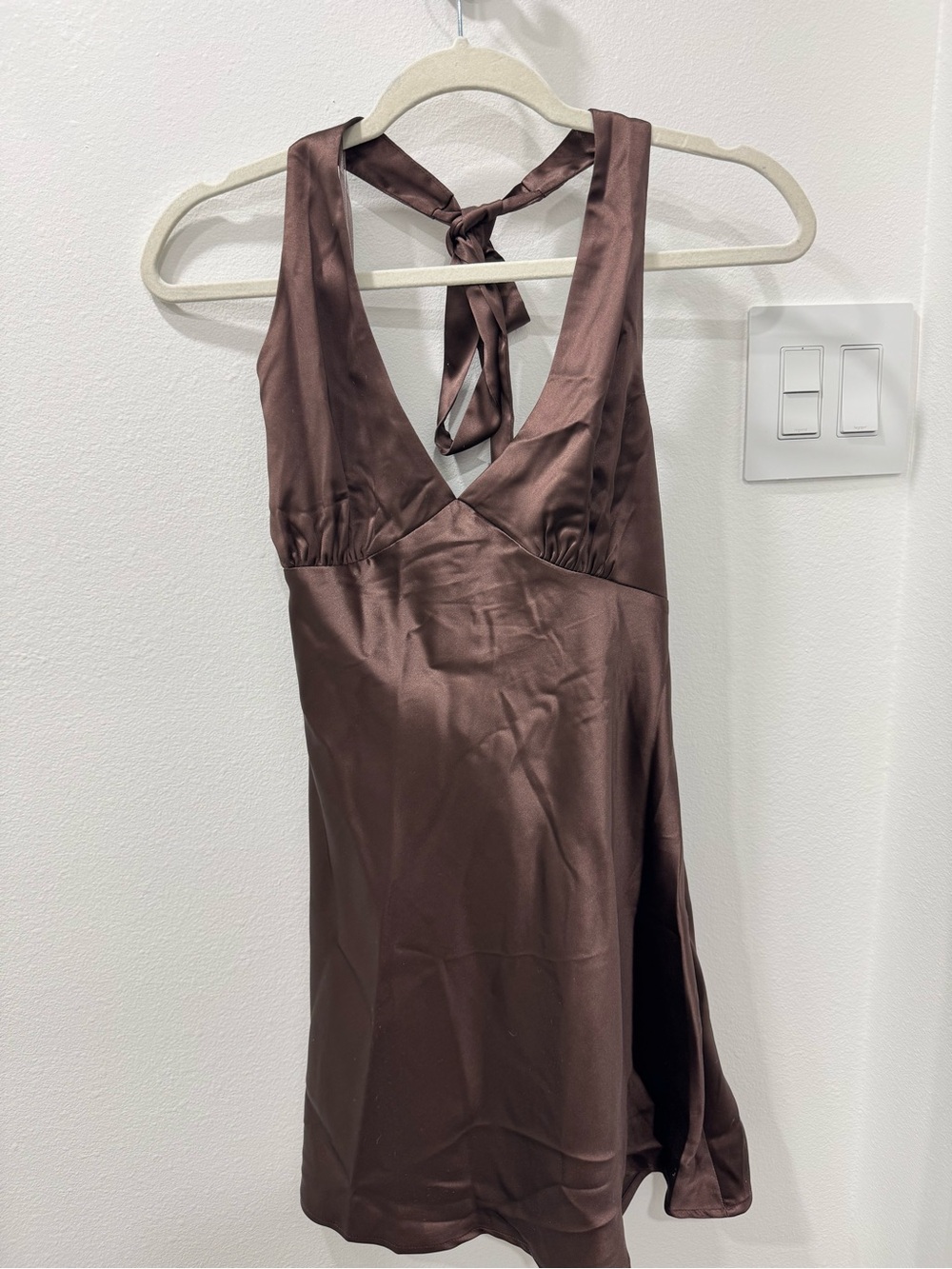 Princess Polly Chocolate Satin Halter Dress NWT